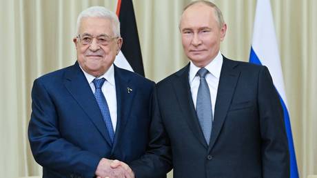 Russian President Vladimir Putin during a meeting with Palestinian Authority President Mahmoud Abbas in Moscow, August 13, 2024