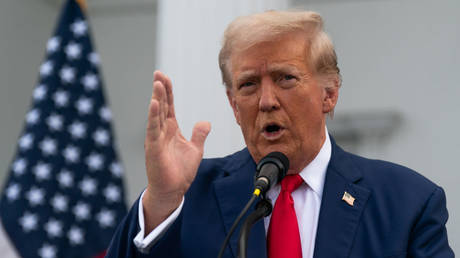 Donald Trump holds a news conference outside the Trump National Golf Club in Bedminster, New Jersey, August 15, 2024