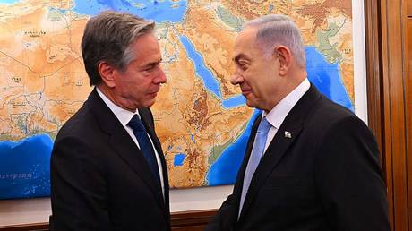 Israeli Prime Minister Benjamin Netanyahu (R) meets with US Secretary of State Antony Blinken in Jerusalem, on Aug. 19, 2024.