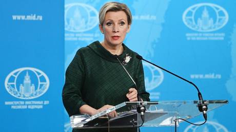 Russian Foreign Ministry’s spokeswoman Maria Zakharova attends her weekly briefing in Moscow.