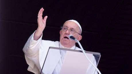 Pope Francis delivers his Angelus blessing from St. Peter's Square in the Vatican City, August 25, 2024