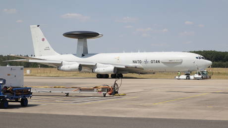 FILE PHOTO: An AWACS reconnaissance aircraft before takeoff in Geilenkirchen.