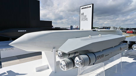 FILE PHOTO: The SCALP/Storm Shadow cruise missile are displayed at the MBDA exhibition hall during the Farnborough International Airshow 2024 at Farnborough International Exhibition and Conference Centre on July 22, 2024 in Farnborough, England.