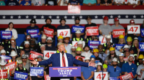 Former US President Donald Trump speaks at a campaign rally in Johnstown, Pennsylvania on August 30, 2024.