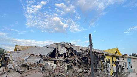 A  daycare center destroyed in a Ukrainian strike on the Russian city of Belgorod.