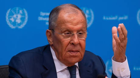 Sergey Lavrov holds a press briefing at the United Nations headquarters in New York City, July 17, 2024