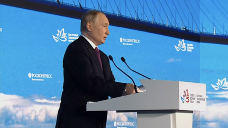 Russian President Vladimir Putin speaking during a plenary session at the Eastern Economic Forum in Vladivostok on September 5, 2024.