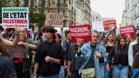 Protest Held Over Macron's Appointment Of Michel Barnier As French Prime Minister on September 07, 2024 in Paris, France