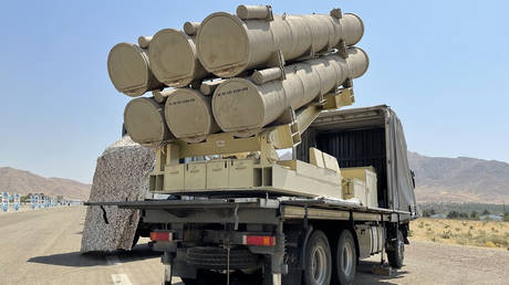 A Fath-360 missile launcher seen at a military exhibition at an unknown location in Iran, July 7, 2021