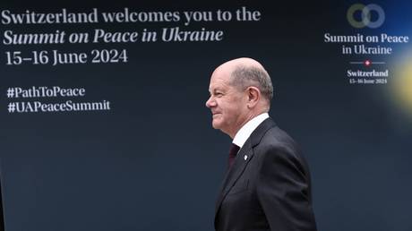 German Chancellor Olaf Scholz during the Summit on Peace in Ukraine in Switzerland.