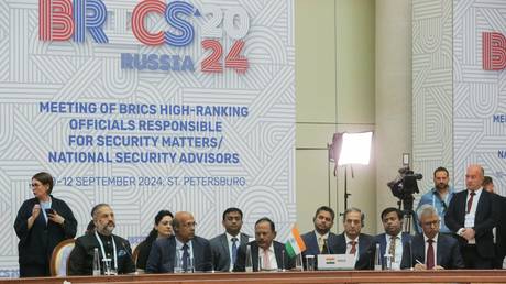 National Security Advisor Ajit Doval and the Indian delegation during the BRICS NSAs meeting in Saint Petersburg, Russia, on September 11, 2024.