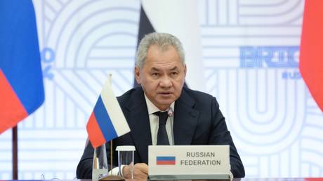 Sergei Shoigu, Secretary of the Russian Security Council, at the opening of the Meeting of BRICS and BRICS Plus High-Level Security Officials in St. Petersburg , Russia, on September 11, 2024.