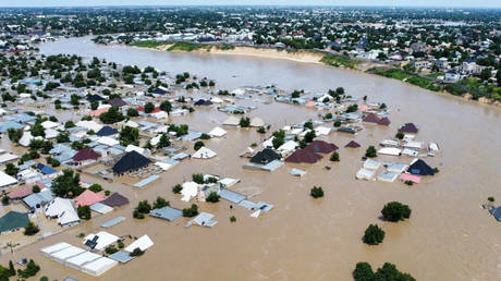 Houses are partially submerged following a dam collapse in Maiduguri, Nigeria, September 10, 2024.