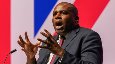 UK Foreign Secretary David Lammy addresses the Labour Party conference on September 22, 2024 in Liverpool, England