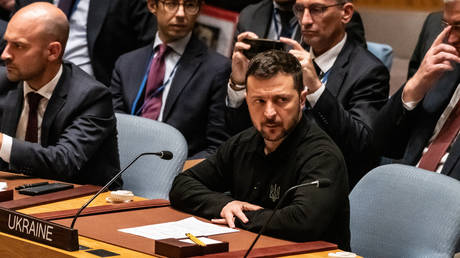 Vladimir Zelensky arrives to a meeting of the United Nations Security Council at UN headquarters on September 24, 2024 in New York City