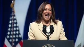 Harris makes gun joke in front of school shooting victim (VIDEO)