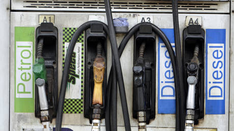 Bharat Petroleum petrol pump can be seen in Kolkata, India, 28 May, 2021.