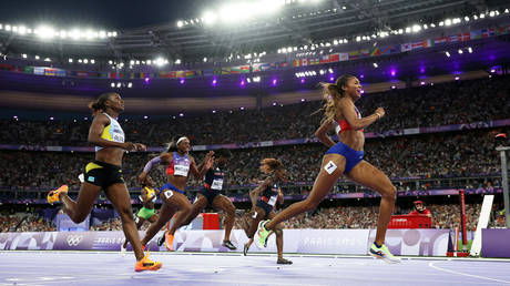 FILE PHOTO: The women’s 200m final at the 2024 Paris Olympics.