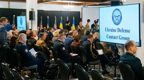 FILE PHOTO. General view of the seventh meeting of the Ukraine Defense Contact Group at Ramstein air base on March 19, 2024 in Ramstein-Miesenbach, Germany.