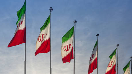 Iranian flags displayed on streets - stock photo