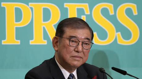 Shigeru Ishiba, leader of the Liberal Democratic Party attends the debate with other political parties's leaders at the Japan National Press Club in Tokyo Saturday, October 12, 2024.