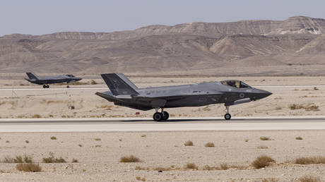  An Israeli F-35 lands at Ovda airbase near Eilat, southern Israel