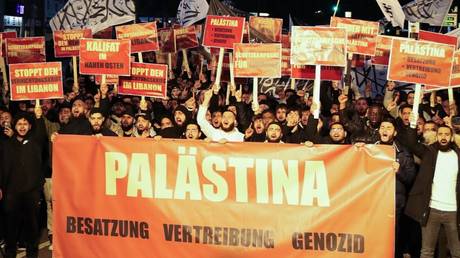 Supporters of Muslim Interaktiv group protest in Hamburg, Germany.