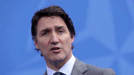 Canada's Prime Minister Justin Trudeau speaks to the media on the first day of the 2023 NATO Summit on July 11, 2023 in Vilnius, Lithuania.