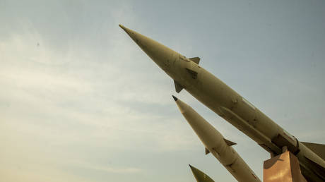 FILE PHOTO. Iranian missiles exhibited in a park in Tehran.