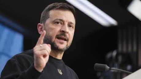 Ukrainian leader Vladimir Zelensky during a press conference in Brussels, Belgium on October 17, 2024.