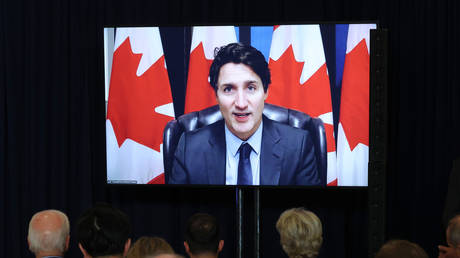 Justin Trudeau, Prime Minister of Canada, speaks via video during an event with world leaders on September 25, 2024 in New York City.