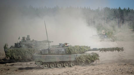 German tanks take part in military exercised in Pabrade, Lithuania, May 29, 2024