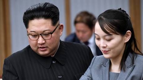 FILE PHOTO: North Korean leader Kim Jong-un and his sister Kim Yo-jong in 2018.