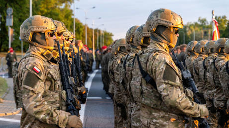 Polish commandos rehearse for the National Army Day parade in Warsaw, Poland, August 11, 2024