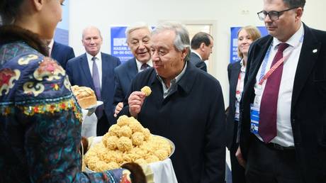 UN Secretary-General Antonio Guterres arrives for the BRICS Summit in Kazan, Russia, October 23, 2024.