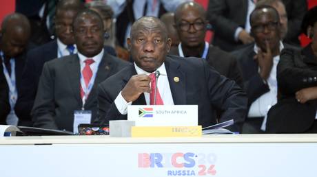 President of South Africa Cyril Ramaphosa during an expanded meeting of BRICS leaders during the 16th BRICS summit in Kazan.