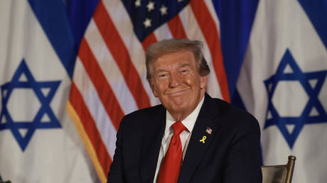 Former US President Donald Trump attends an October 7th remembrance event at the Trump National Doral Golf Club.