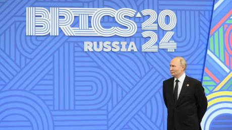 Russian President Vladimir Putin at the official welcoming ceremony for the heads of the 16th BRICS Summit participating delegations.