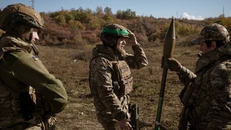 FILE PHOTO: Ukrainian soldiers during a drill.