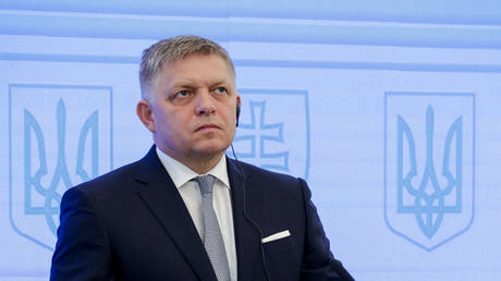 Slovak Prime Minister Robert Fico speaks at an event in Michalovce, Slovakia on April 11, 2024.