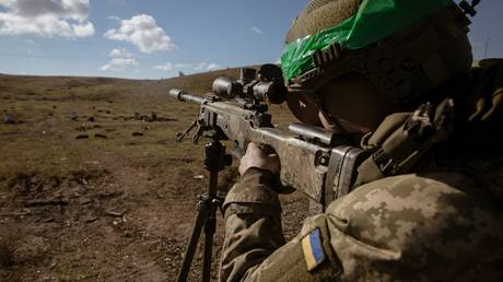 FILE PHOTO: A Ukrainian soldier during a military drill.