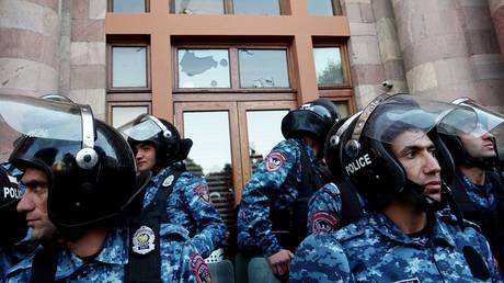 FILE PHOTO: Armenian police during an anti-government protest in Yerevan in September, 2023.