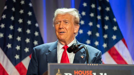 US President-elect Donald Trump speaks at a House Republicans Conference meeting at the Hyatt Regency on Capitol Hill on November 13, 2024 in Washington, DC.