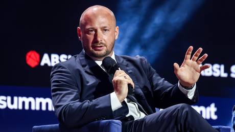  Jacek Siewiera, the head of Poland’s National Security Bureau, speaks at a business event in Krakow in June 2024.