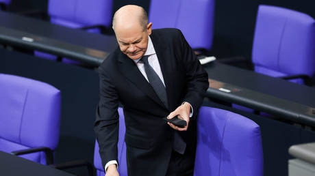 German Chancellor Olaf Scholz at the Bundestag in Berlin, Germany, December 16, 2024