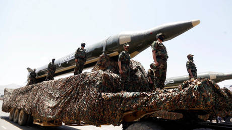 File photo: Yemen's Houthis show off a missile at a parade in the capital Sana'a, September 21, 2023.