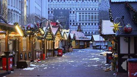 The cordoned-off Christmas market following a car-ramming attack in Magdeburg, Germany on December 21, 2024.