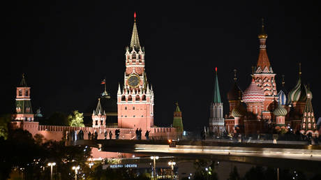 A view shows Moscow's Kremlin at night, in Moscow, Russia.