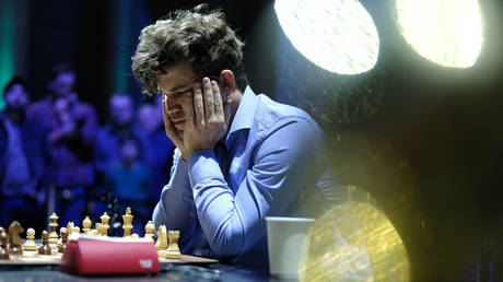 Magnus Carlsen at Day 2 of the FIDE World Rapid and Blitz Chess Championship on December 27, 2024 in New York City.