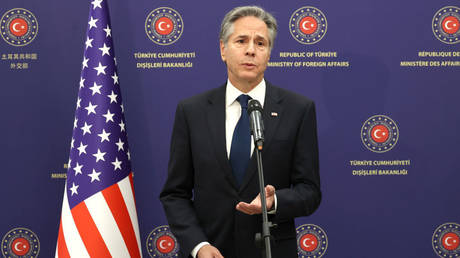 FILE PHOTO: US Secretary of State Antony Blinken speaks to the press in Ankara, Türkiye, December 13, 2024.